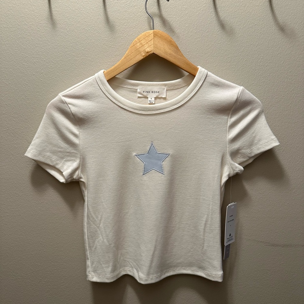 Women’s Cream Baby Tee with Blue Star